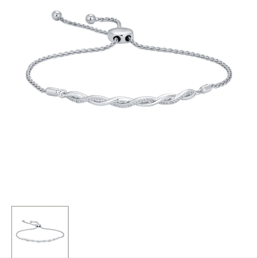 Sterling Silver Diamond Twist Bolo Bracelet 1/8 ct tw Riddles Jewelry